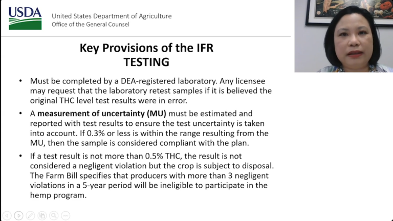 USDA rules, USDA lawyer: Hemp growers have &#8216;a little bit of leeway&#8217; on THC testing, but not much